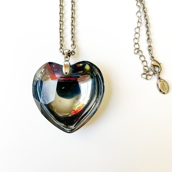 Armani Exchange Smoky Gray Crystal Heart Pendant Silver-Tone Chain Necklace - Picture 2 of 4